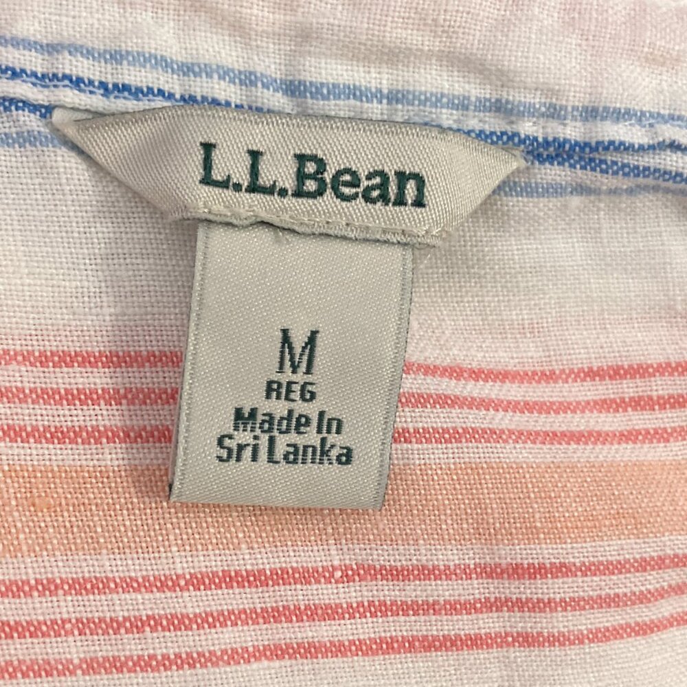 L.L. Bean Women's Medium M‎ Premium Washable Linen Splitneck Stripe Shirt Top - Picture 4 of 5
